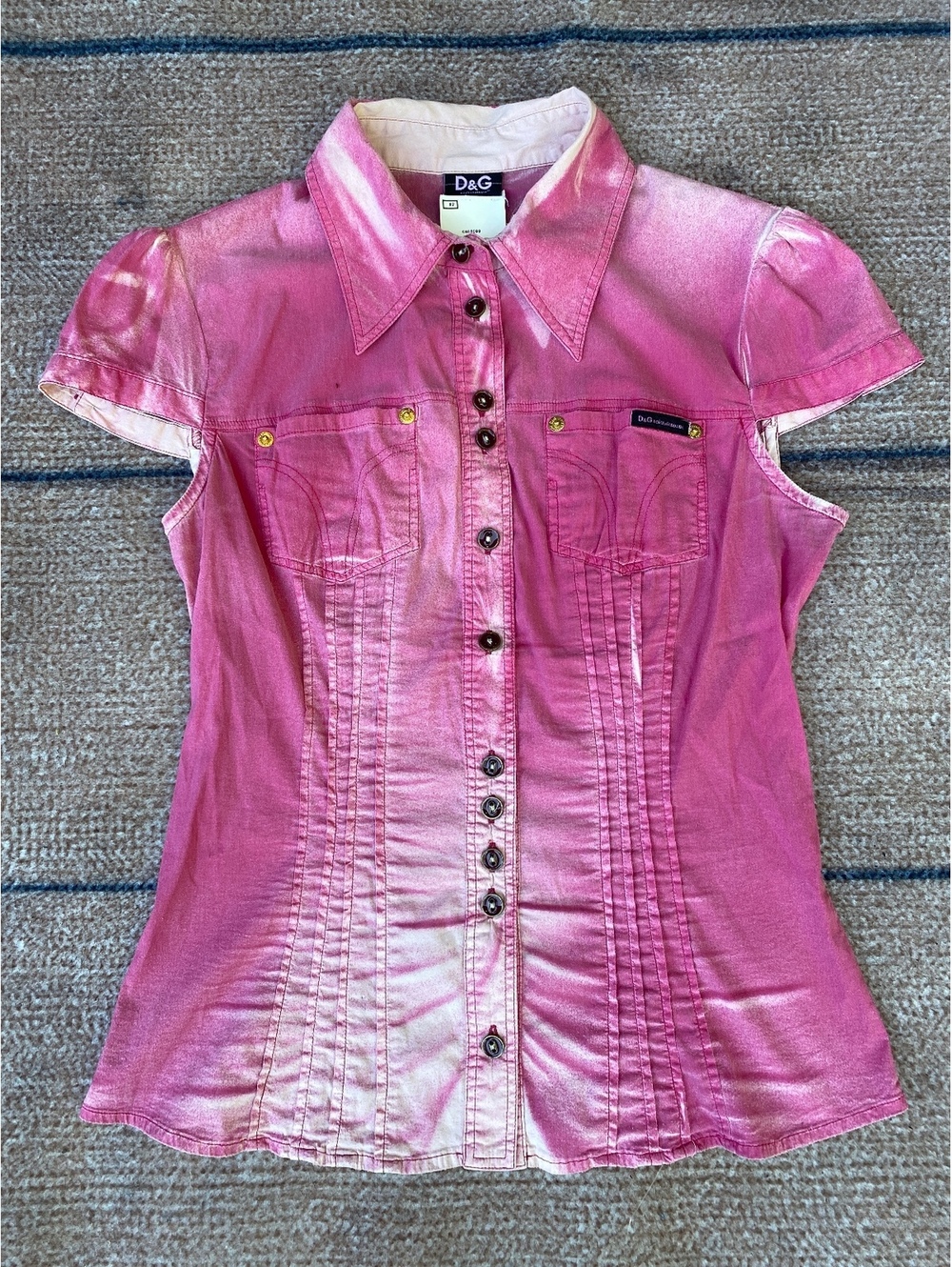 Dolce and Gabbana Y2K pink acid wash western inspired short sleeve button up S 6